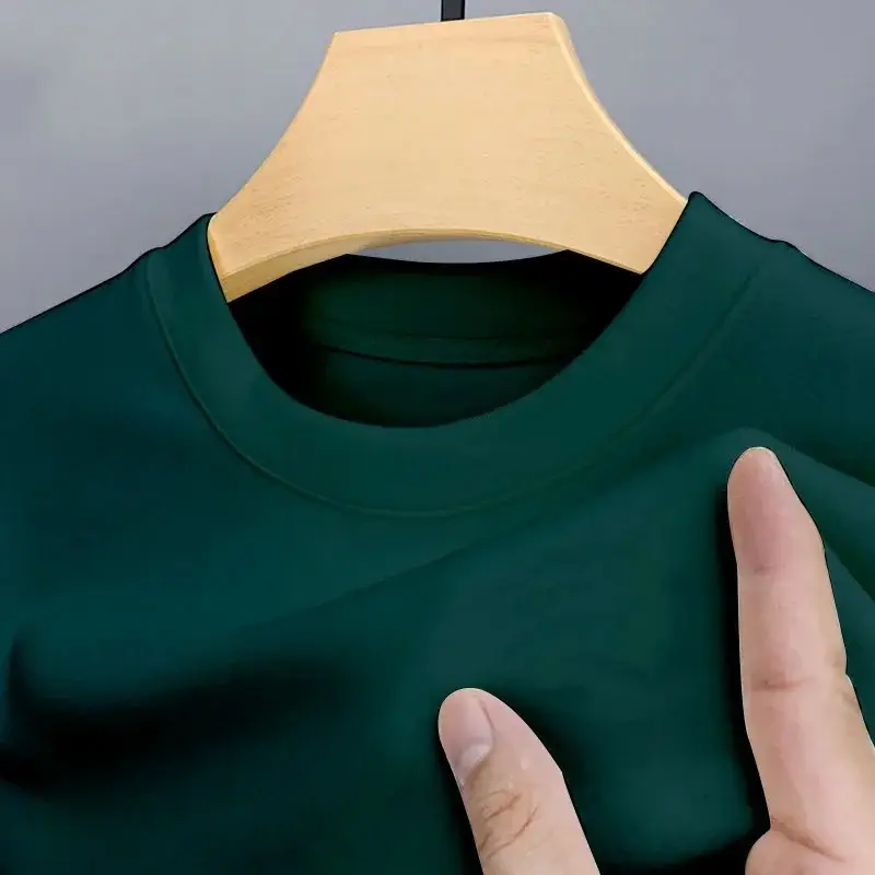 Men's Grey Velvet T-Shirt Mid Collar Warm Fleece Lined