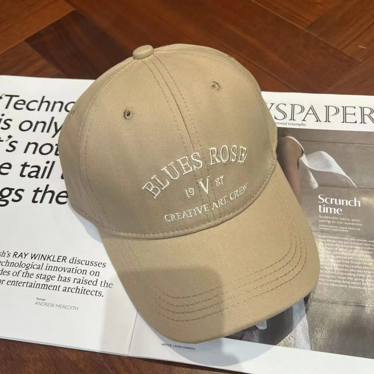 Women Baseball Cap Beige 1970s Embroidered - Image 5