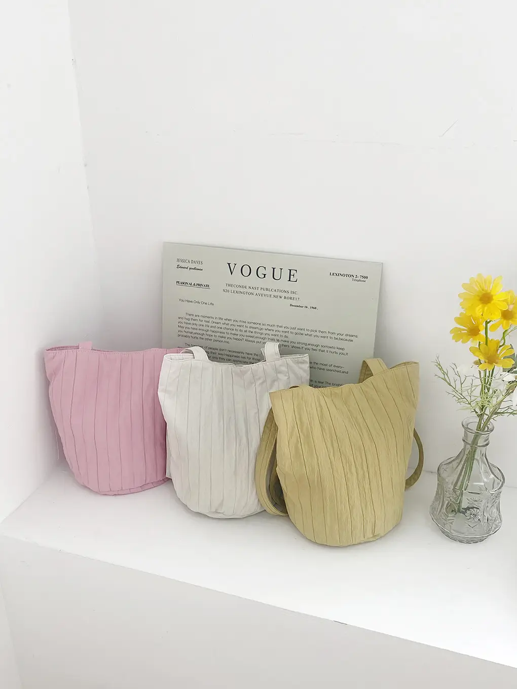 Blue Nylon One-shoulder Bucket Bag for Women - Image 4