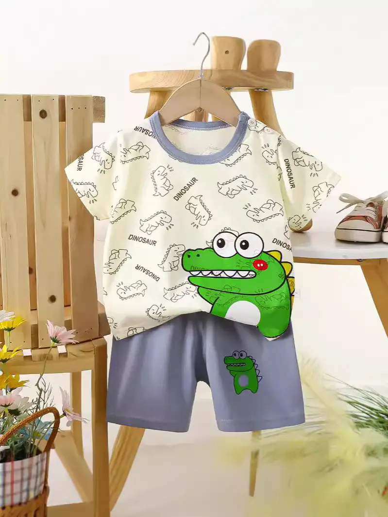 Boys Cotton Frog Print Shorts Suit Summer - Image 32