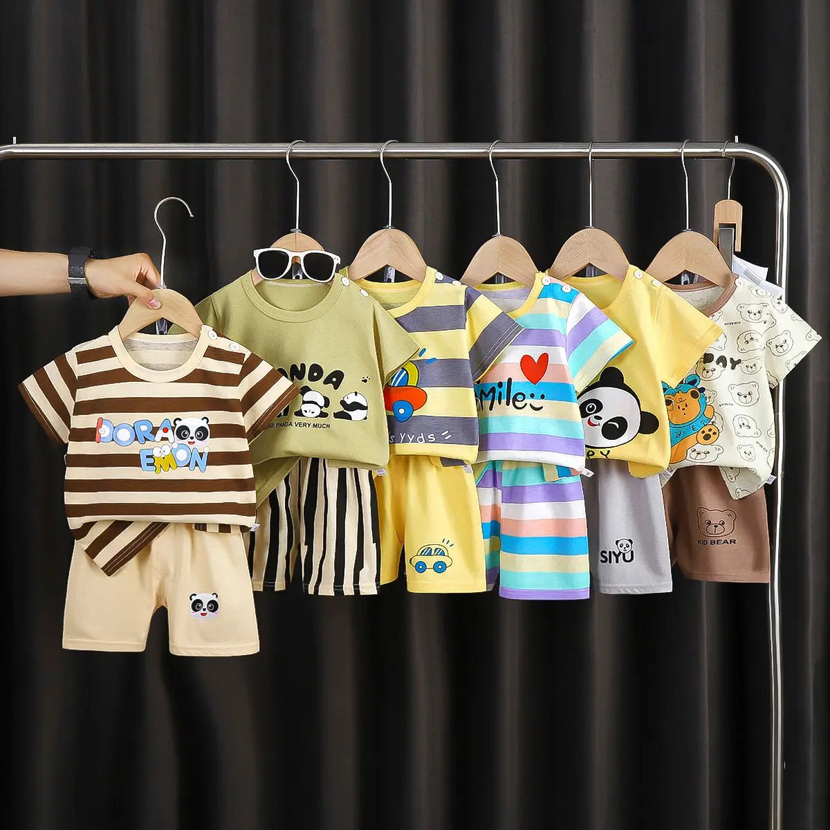 Boys Cotton Frog Print Shorts Suit Summer — feature 1