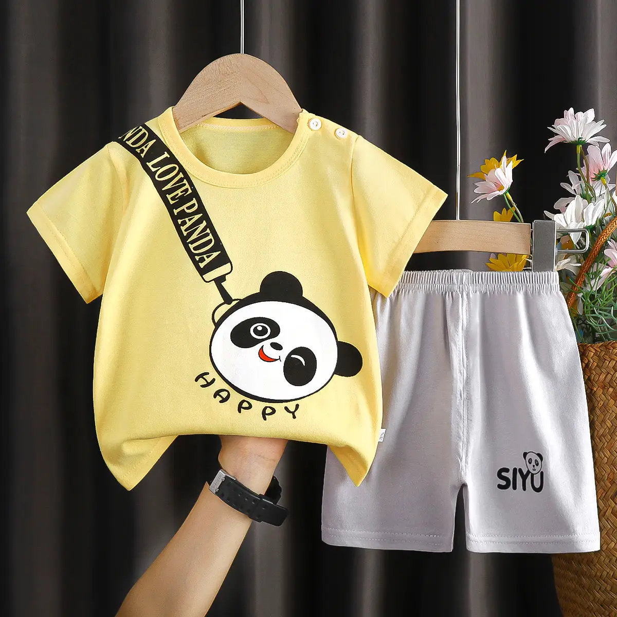Boys Cotton Frog Print Shorts Suit Summer — feature 3