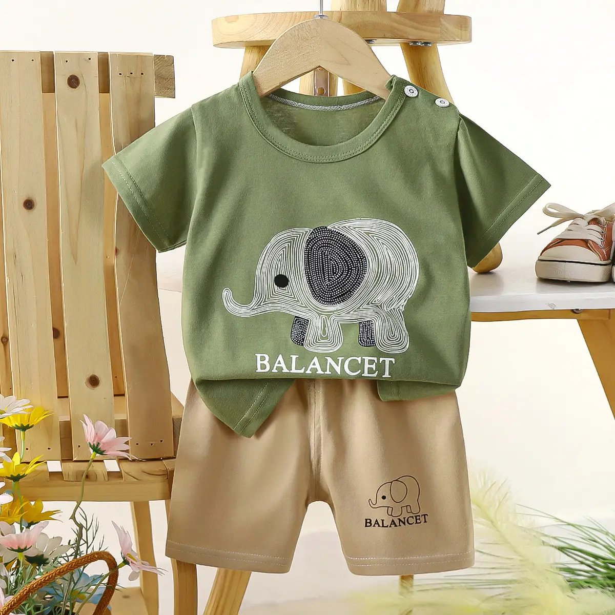 Boys Cotton Frog Print Shorts Suit Summer - Image 3