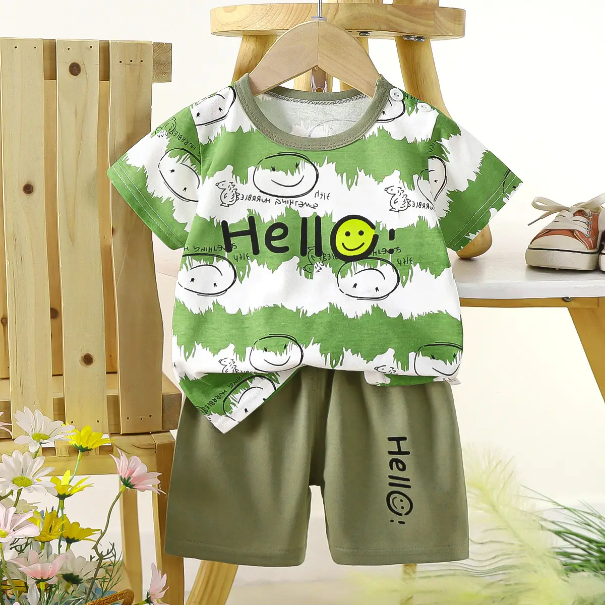 Boys Cotton Frog Print Shorts Suit Summer - Image 7