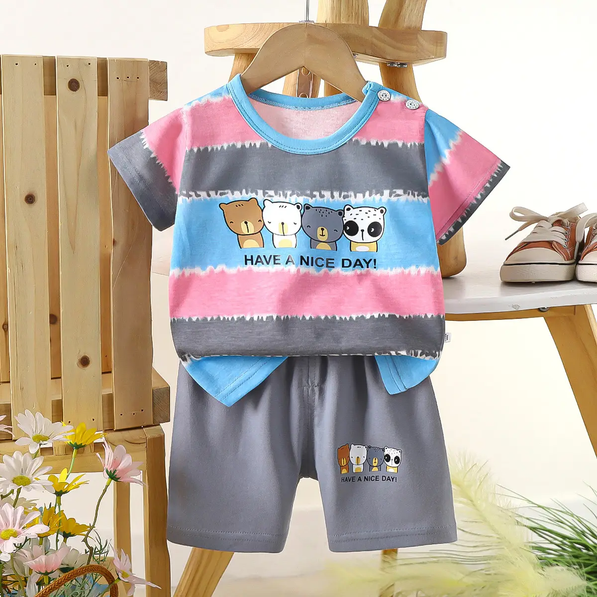 Boys Cotton Frog Print Shorts Suit Summer - Image 9