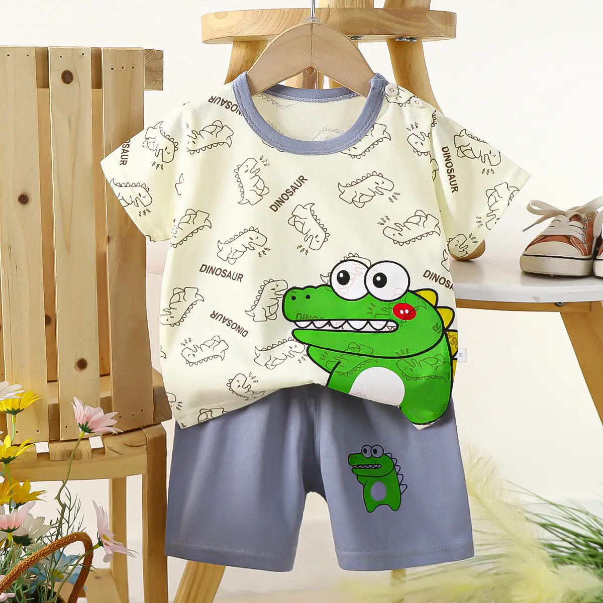 Boys Cotton Frog Print Shorts Suit Summer - Image 2
