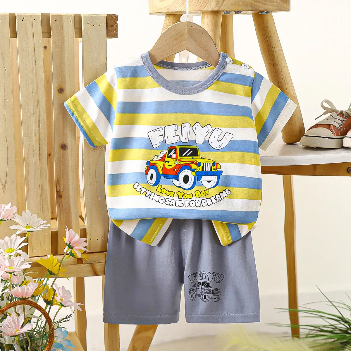 Boys Cotton Frog Print Shorts Suit Summer - Image 20