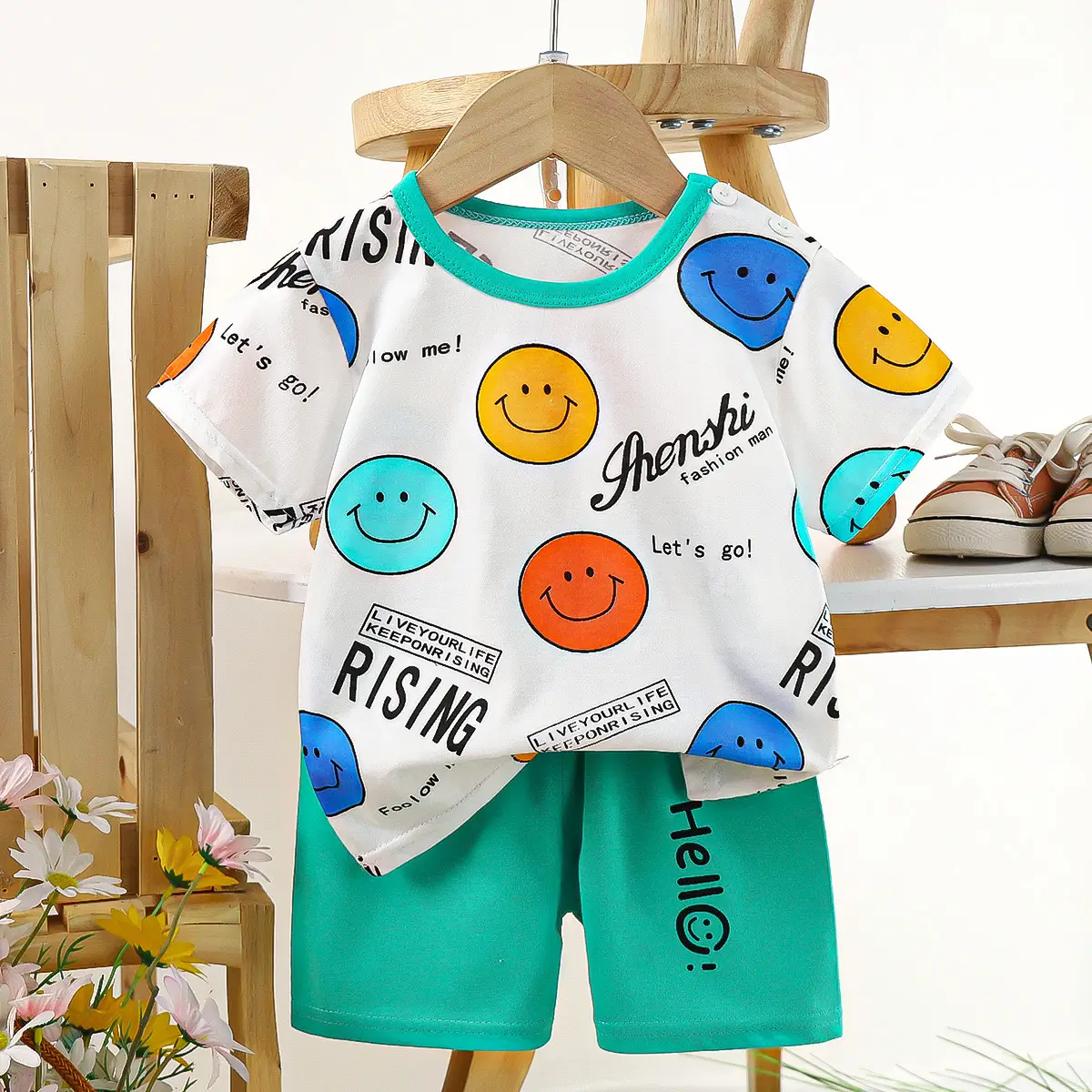 Boys Cotton Frog Print Shorts Suit Summer - Image 26