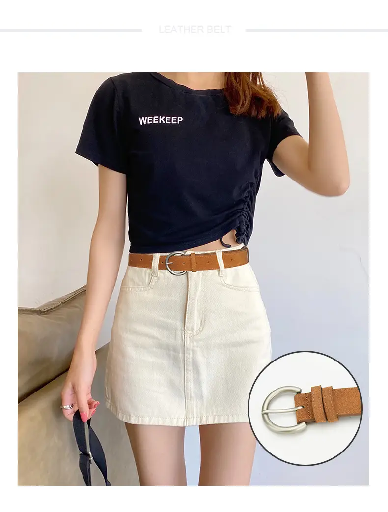 Women's Frosted Pin Buckle Belt Coffee Color — feature 1