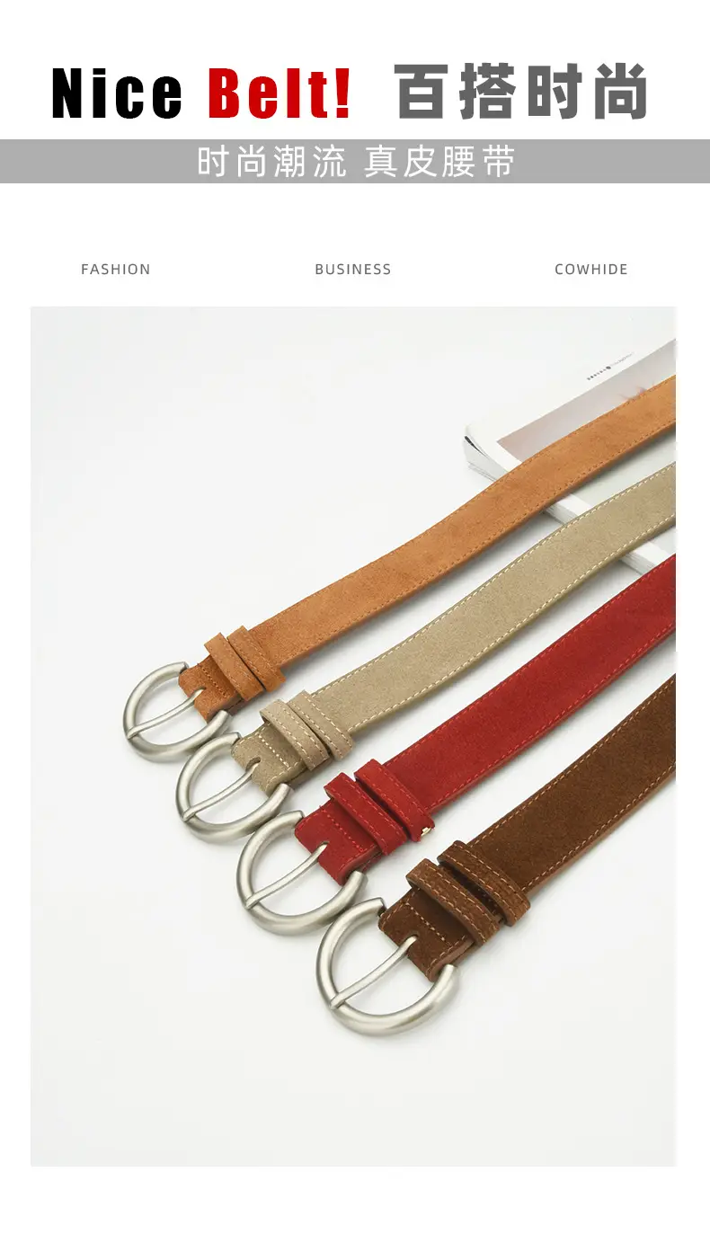 Women's Frosted Pin Buckle Belt Coffee Color — feature 3