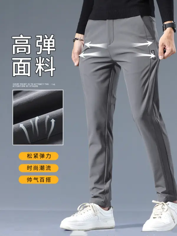 Men's Slim Fit Straight Trousers Grey Olive Winter Thickened