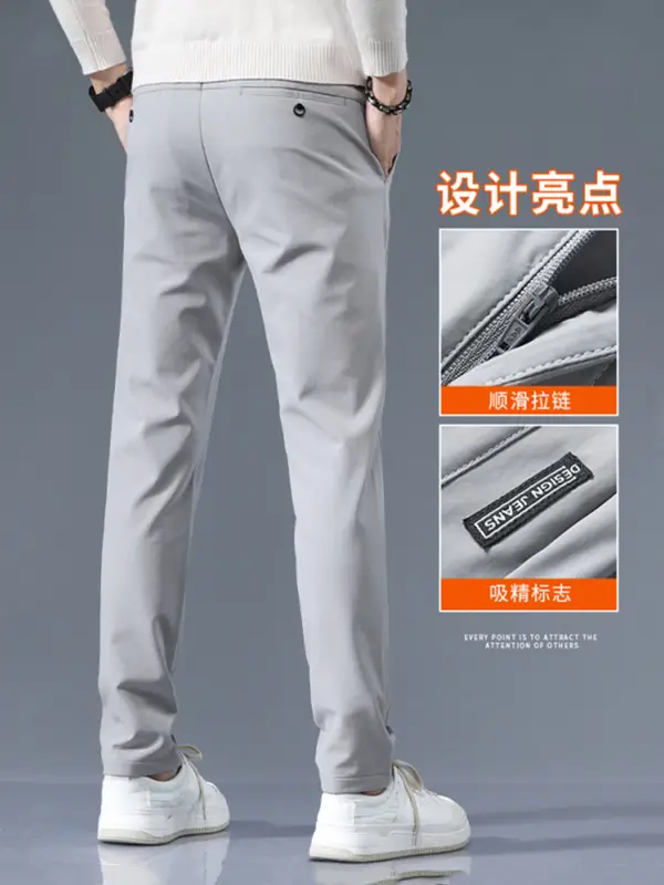 Men's Slim Fit Straight Trousers Grey Olive Winter Thickened
