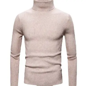 Men's Warm Turtleneck Sweater Brown Ribbed Slim Fit - Image 13