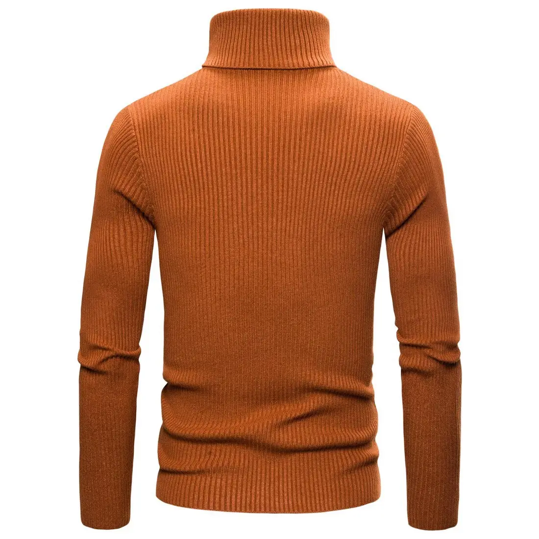 Men's Warm Turtleneck Sweater Brown Ribbed Slim Fit — feature 10