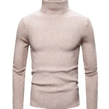 Men's Warm Turtleneck Sweater Brown Ribbed Slim Fit — feature 11