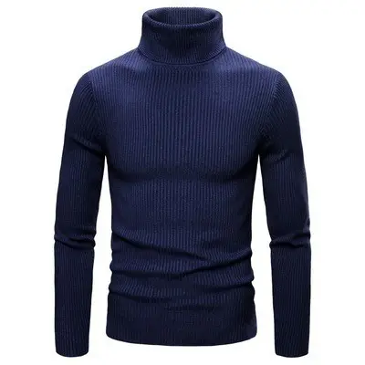 Men's Warm Turtleneck Sweater Brown Ribbed Slim Fit — feature 13