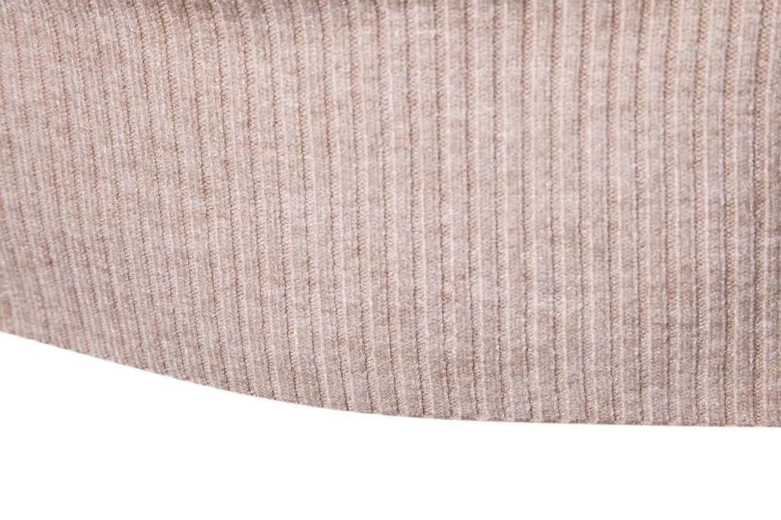 Men's Warm Turtleneck Sweater Brown Ribbed Slim Fit — feature 15