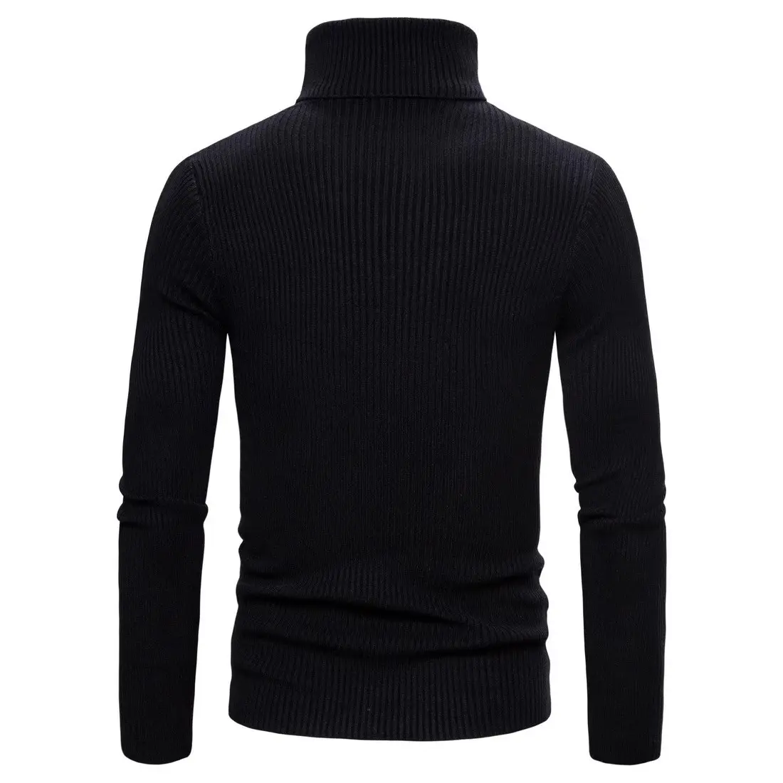 Men's Warm Turtleneck Sweater Brown Ribbed Slim Fit — feature 2
