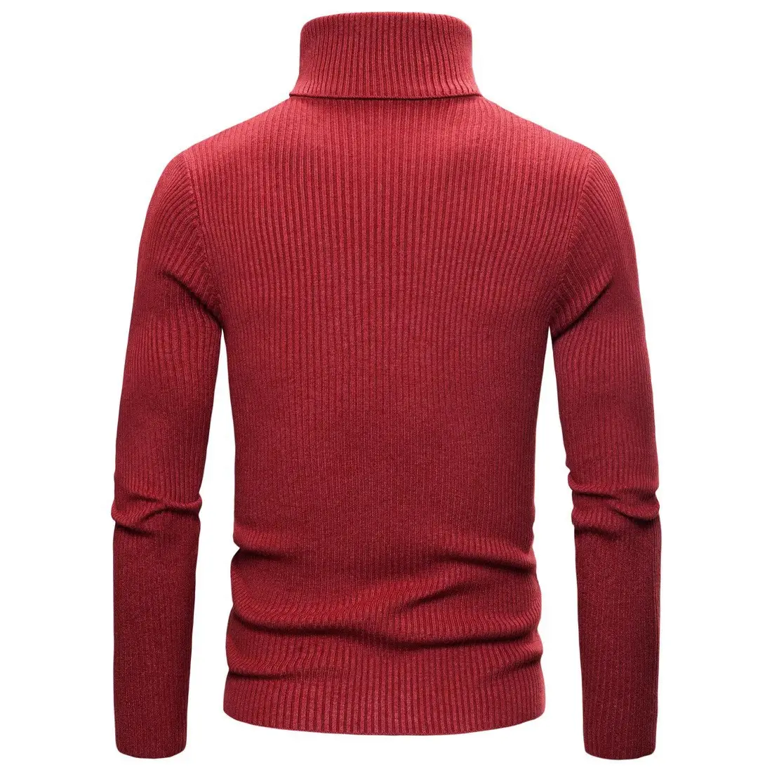 Men's Warm Turtleneck Sweater Brown Ribbed Slim Fit — feature 5