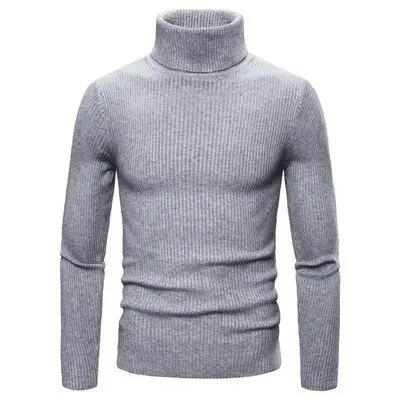 Men's Warm Turtleneck Sweater Brown Ribbed Slim Fit — feature 6