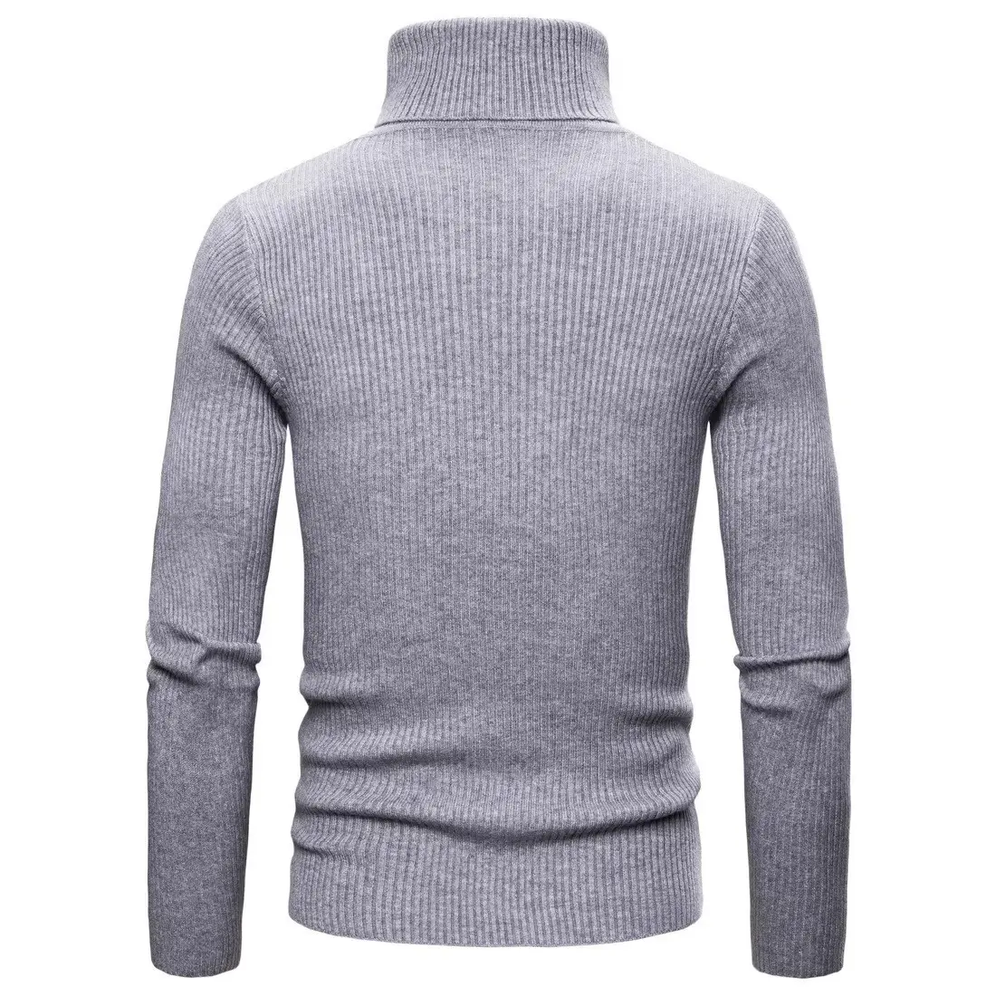 Men's Warm Turtleneck Sweater Brown Ribbed Slim Fit — feature 7