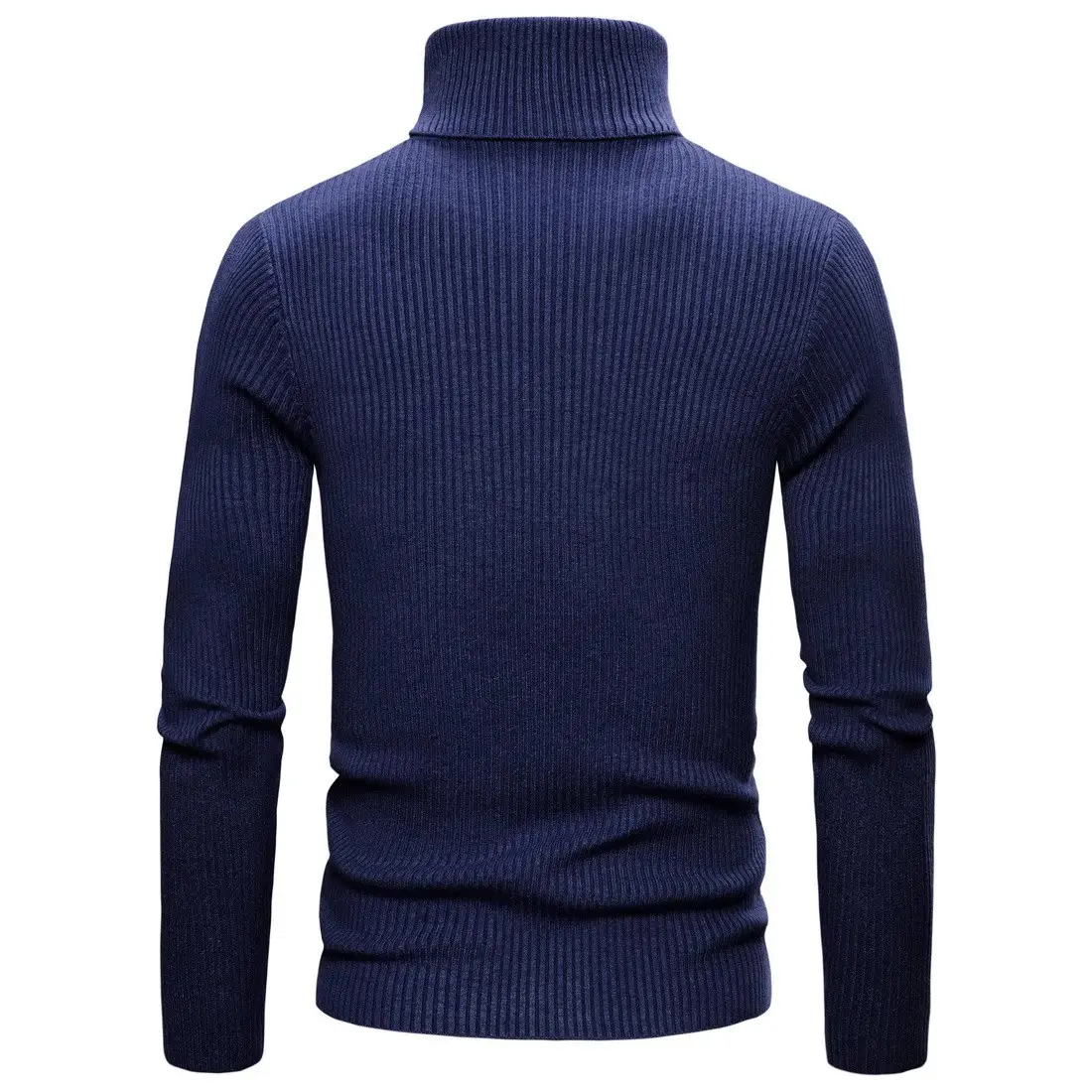 Men's Warm Turtleneck Sweater Brown Ribbed Slim Fit - Image 7