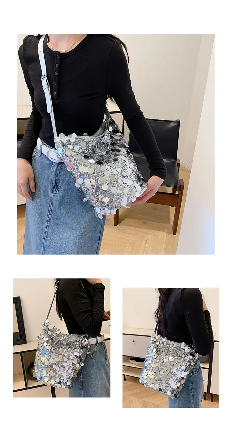 Big Sequins Bucket Bag Women 2024 Summer Western Style — feature 17