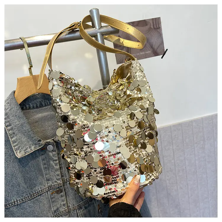 Big Sequins Bucket Bag Women 2024 Summer Western Style — feature 25