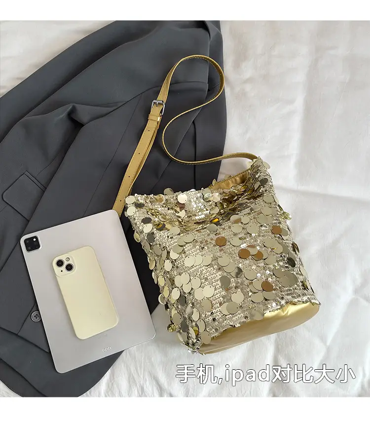 Big Sequins Bucket Bag Women 2024 Summer Western Style — feature 8
