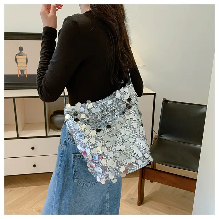 Big Sequins Bucket Bag Women 2024 Summer Western Style — feature 9