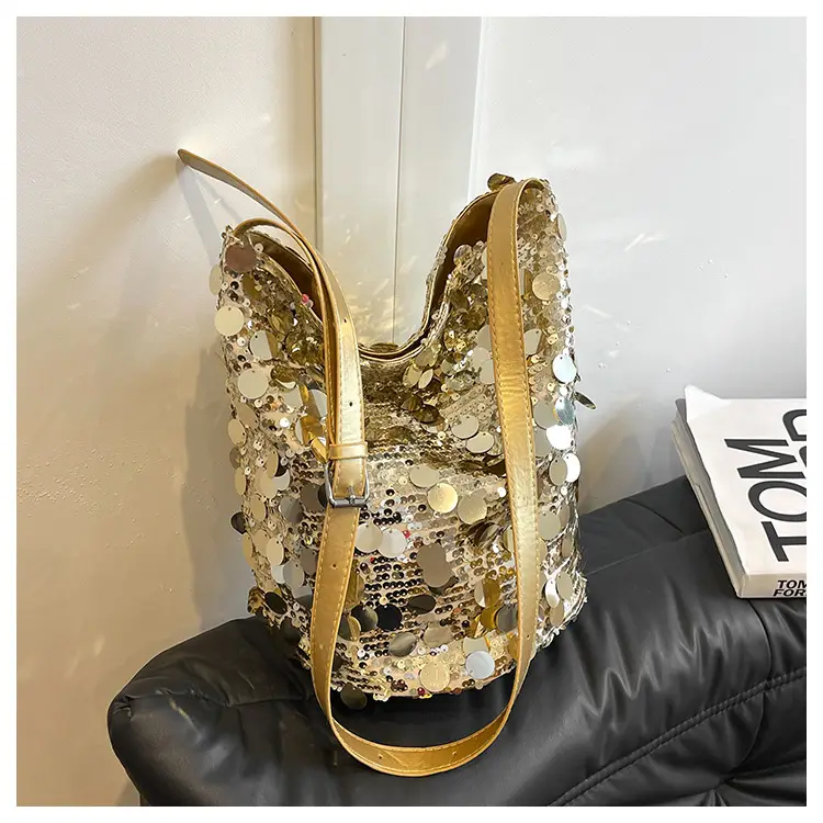 Big Sequins Bucket Bag Women 2024 Summer Western Style - Image 3
