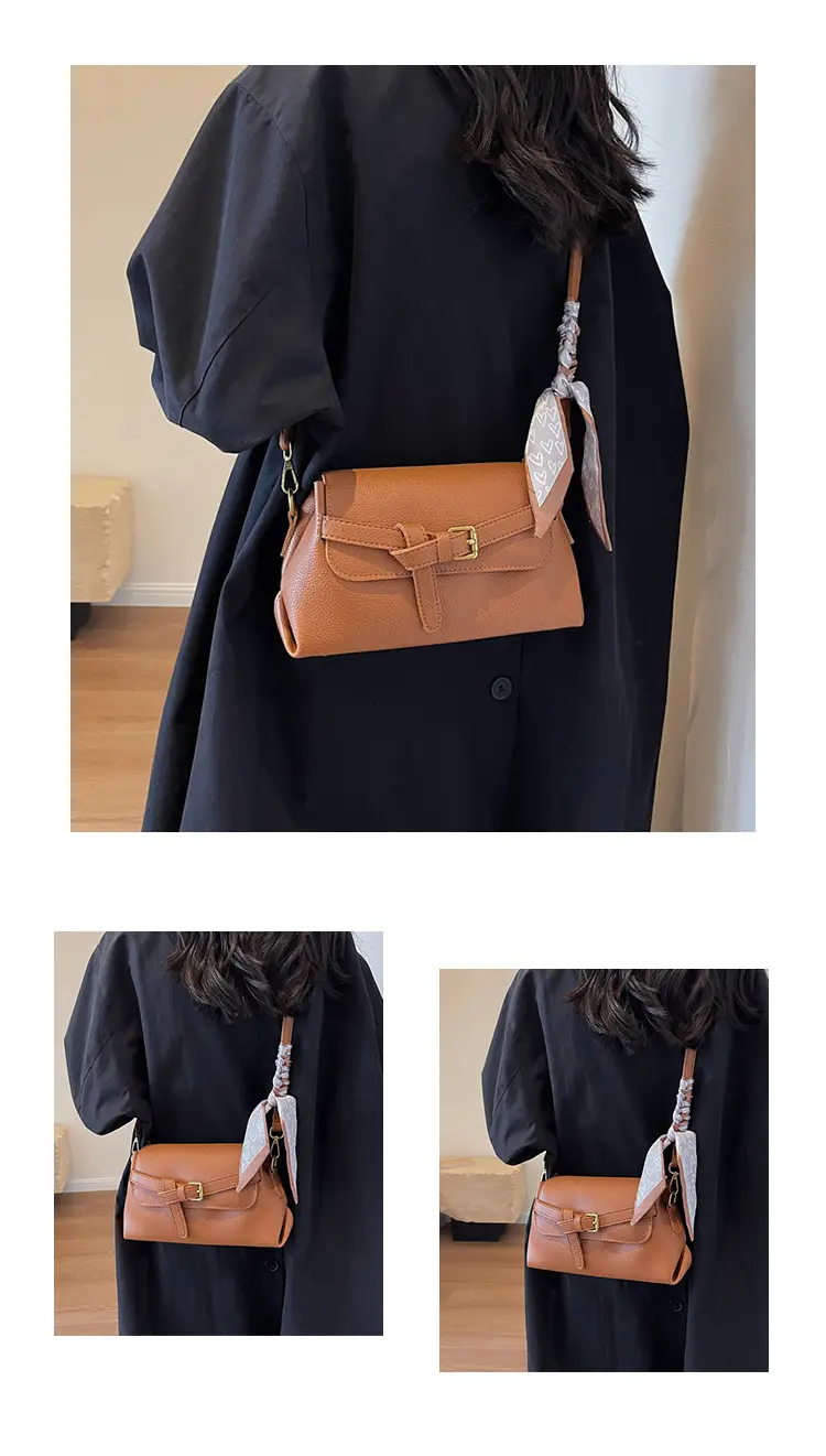 Women's Brown Leather Crossbody Bag with Gold Clasp — feature 12