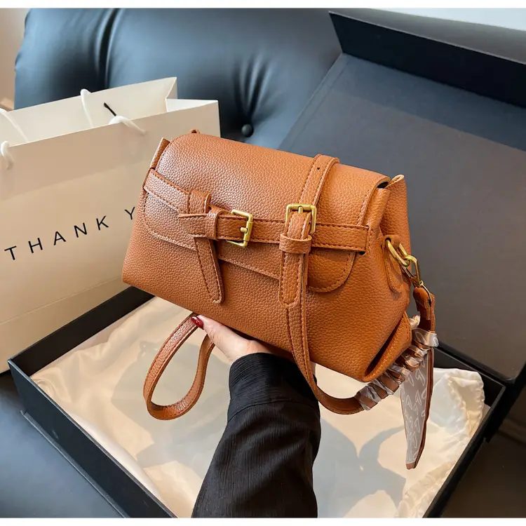 Women's Brown Leather Crossbody Bag with Gold Clasp — feature 22