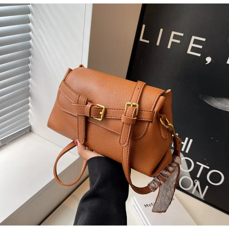 Women's Brown Leather Crossbody Bag with Gold Clasp — feature 23