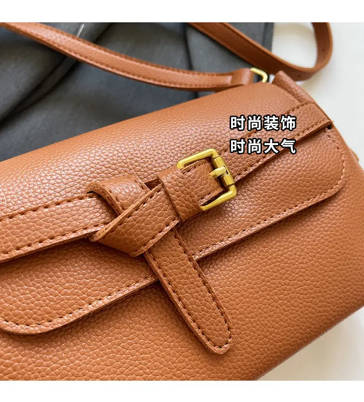 Women's Brown Leather Crossbody Bag with Gold Clasp — feature 7