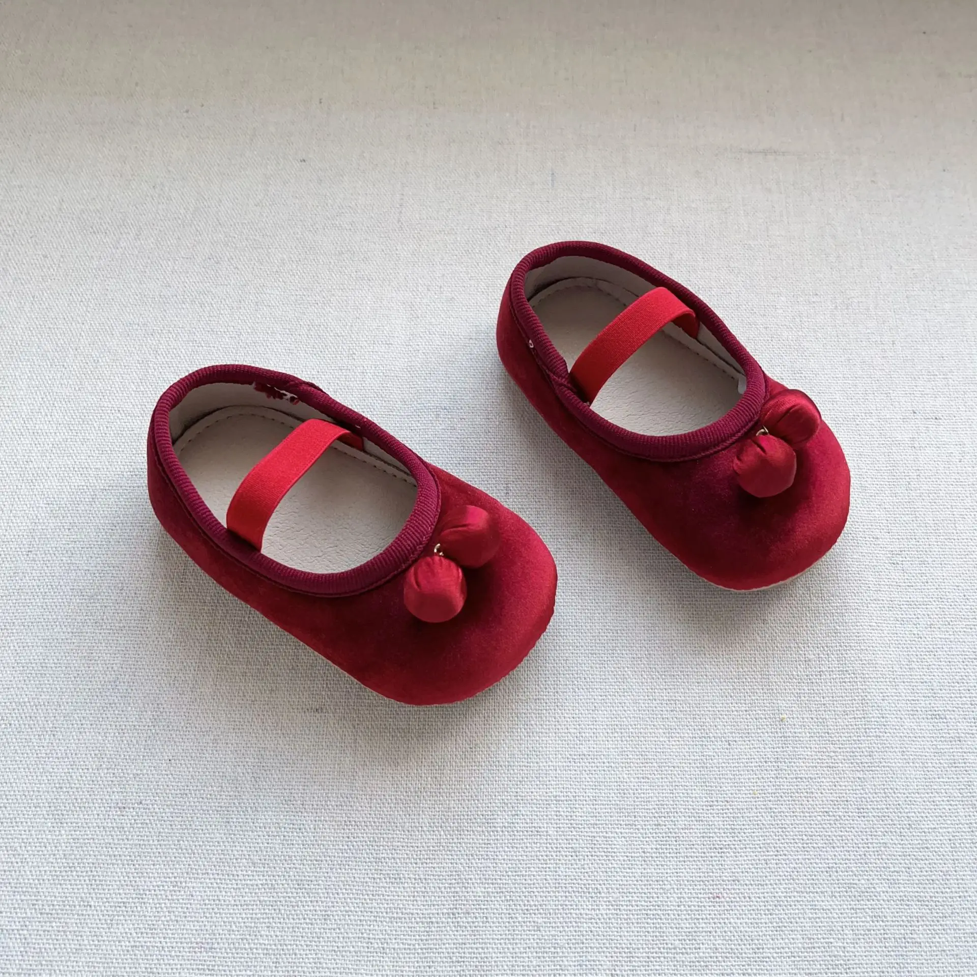 New Baby Toddler Shoes Girls Korean Cherry Boat Velvet Small