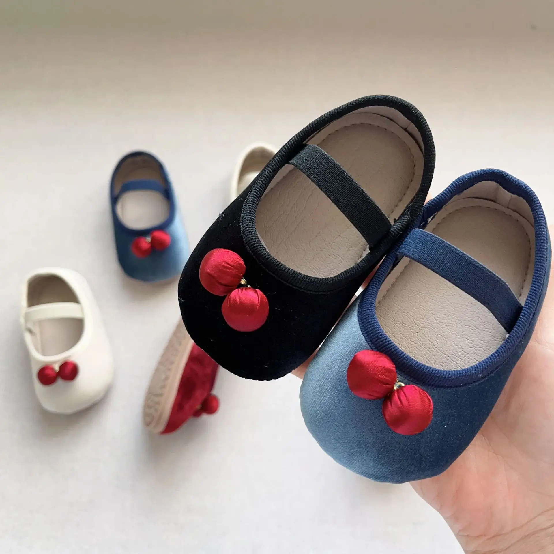 New Baby Toddler Shoes Girls Korean Cherry Boat Velvet Small — feature 15
