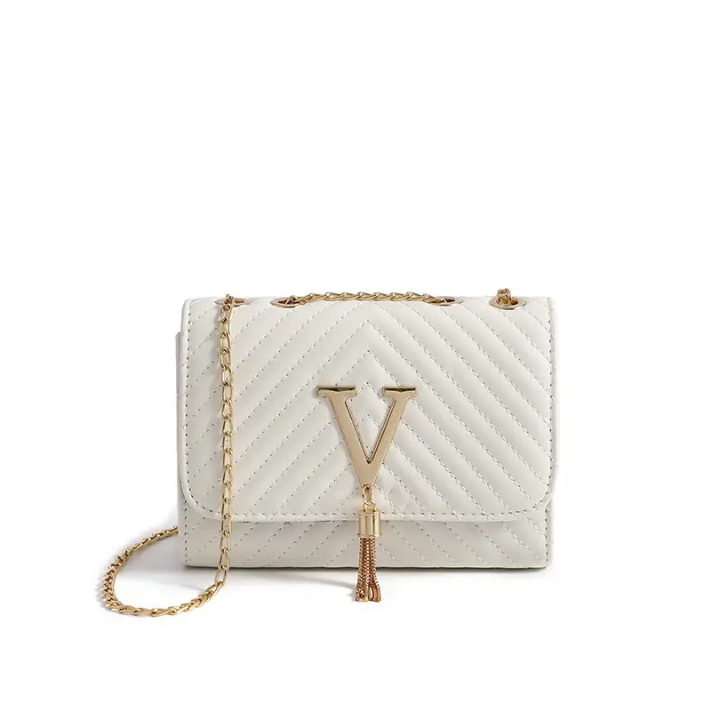 Women's Black Striped Embroidered Square Chain Bag - Image 8