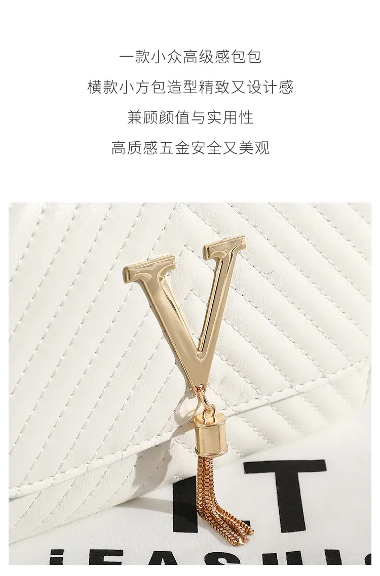 Women's Black Striped Embroidered Square Chain Bag — feature 2