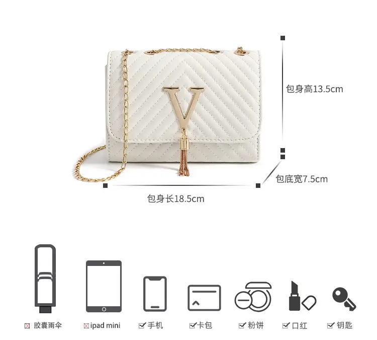 Women's Black Striped Embroidered Square Chain Bag — feature 4