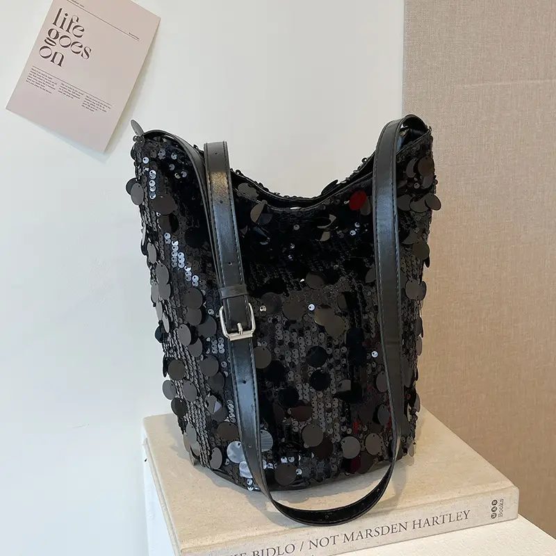 Black Lace Sequins Shoulder Bag for Women - Image 8