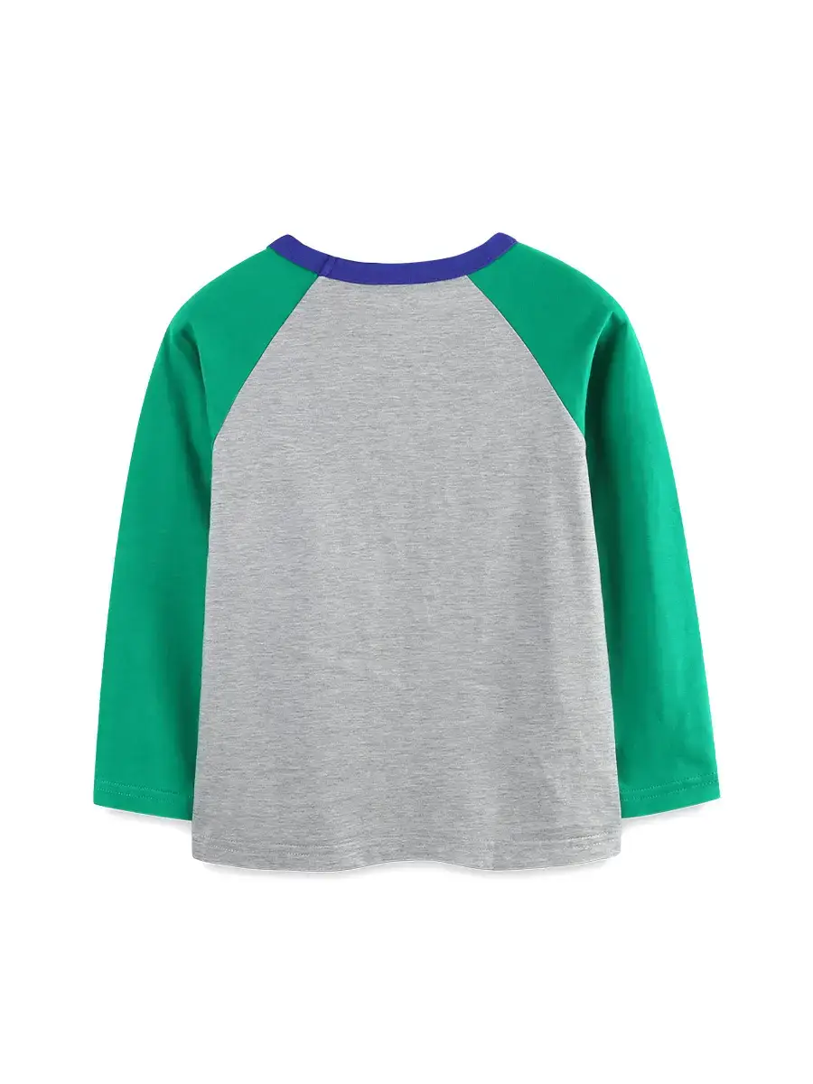Cross-Brand Long Sleeve T-Shirt for Boys Green Gray Fun Print - Image 3