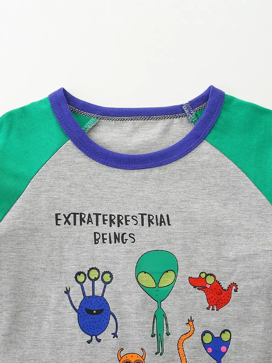 Cross-Brand Long Sleeve T-Shirt for Boys Green Gray Fun Print - Image 4