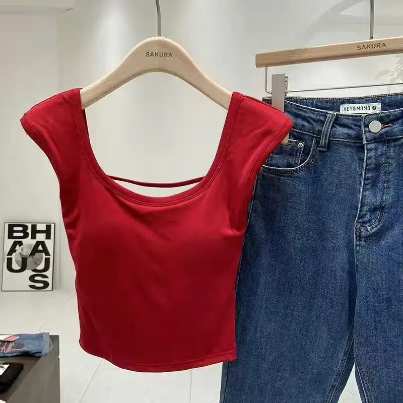 New Style Wide Shoulder Beautiful Strap Chest Pad One-piece Vest Women's Pure Desire Style Sexy Slim Fit Bottoming Tube Top Hot Girl Chest Wrap