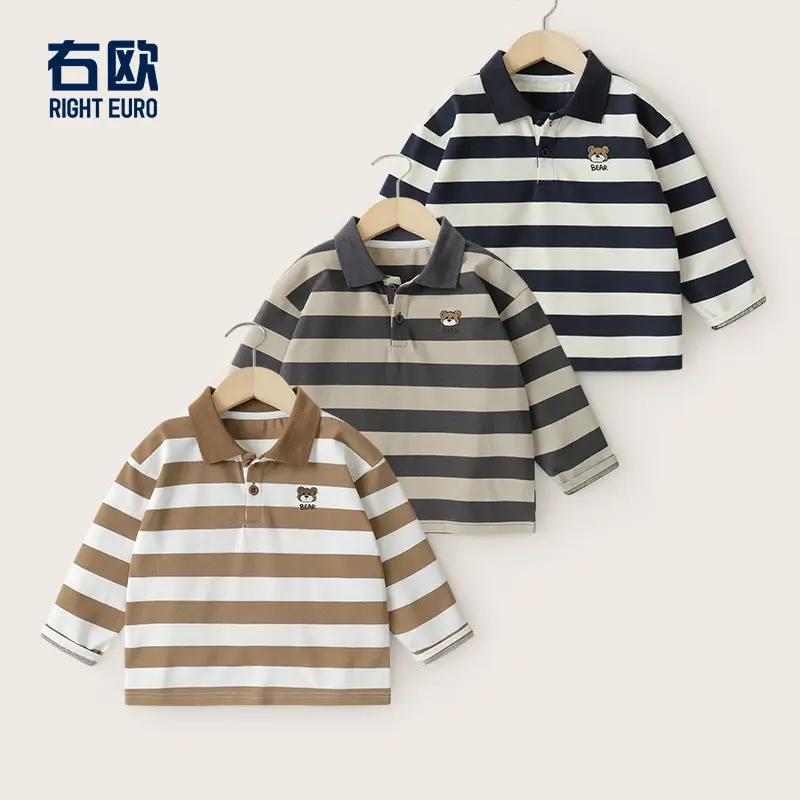 Boys Striped Polo Shirt Long Sleeve Spring Fall - Image 4