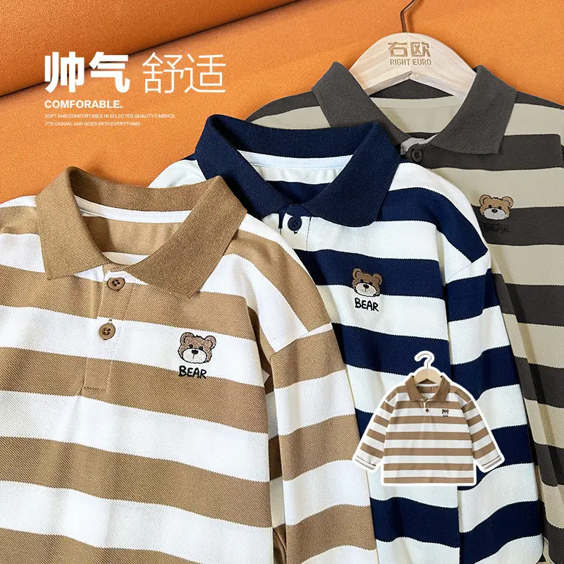 Boys Striped Polo Shirt Long Sleeve Spring Fall - Image 5