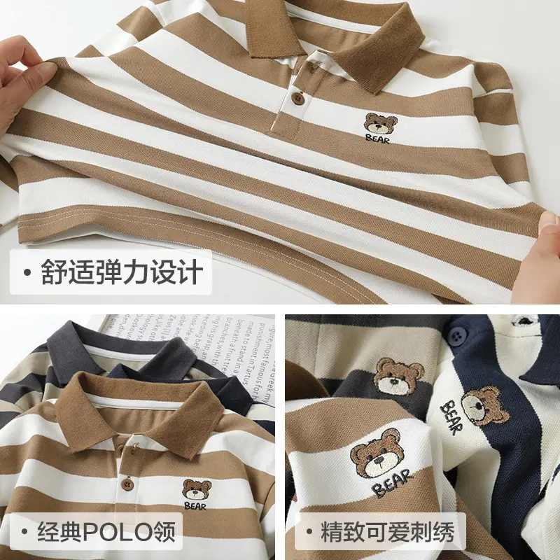 Boys Striped Polo Shirt Long Sleeve Spring Fall - Image 6