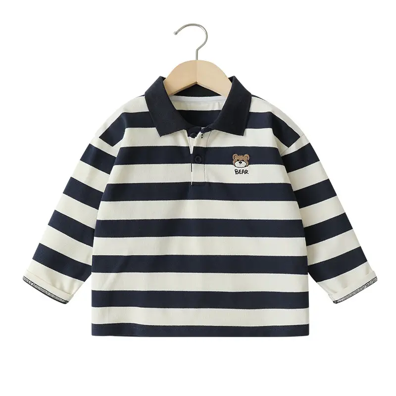 Boys Striped Polo Shirt Long Sleeve Spring Fall - Image 8