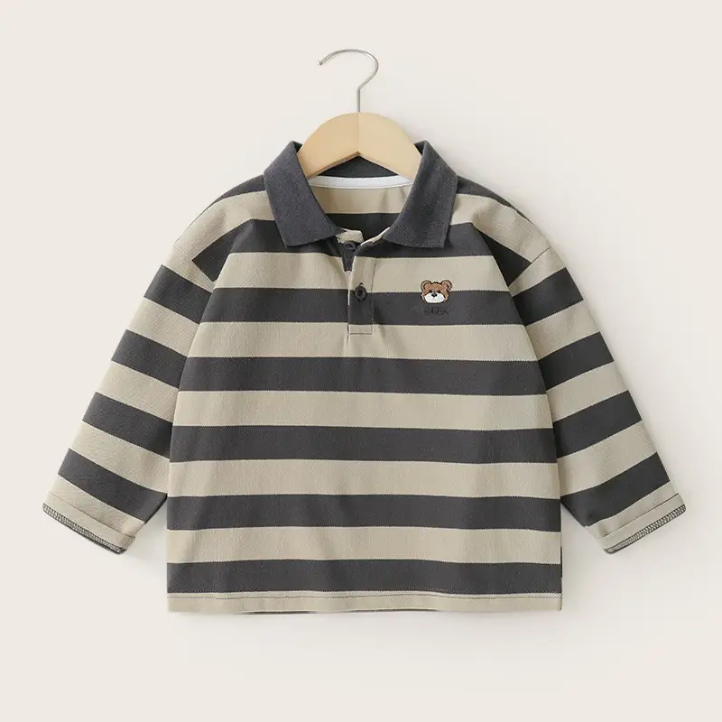 Boys Striped Polo Shirt Long Sleeve Spring Fall - Image 2