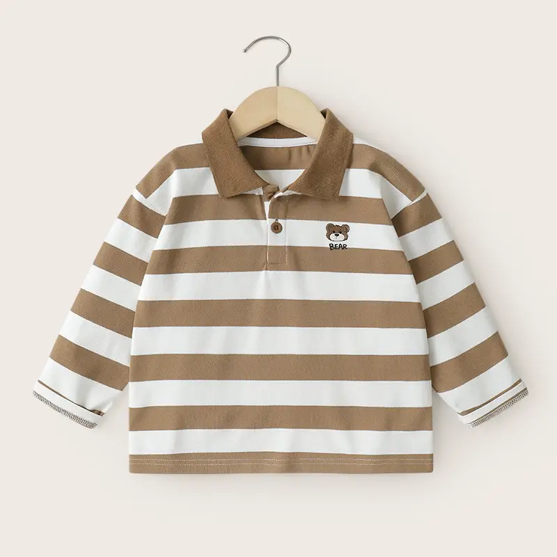 Boys Striped Polo Shirt Long Sleeve Spring Fall - Image 3